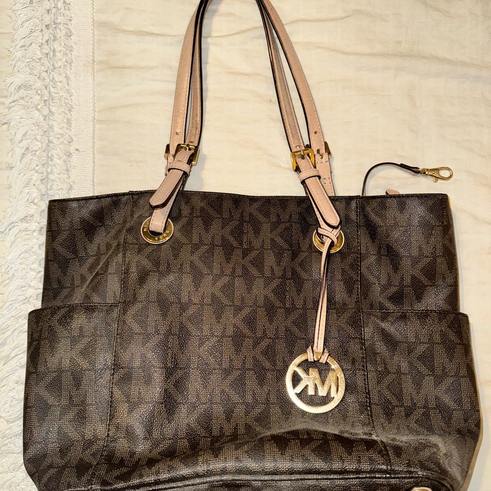 Michael Kors Brown Monogram Tote with Gold Hardware